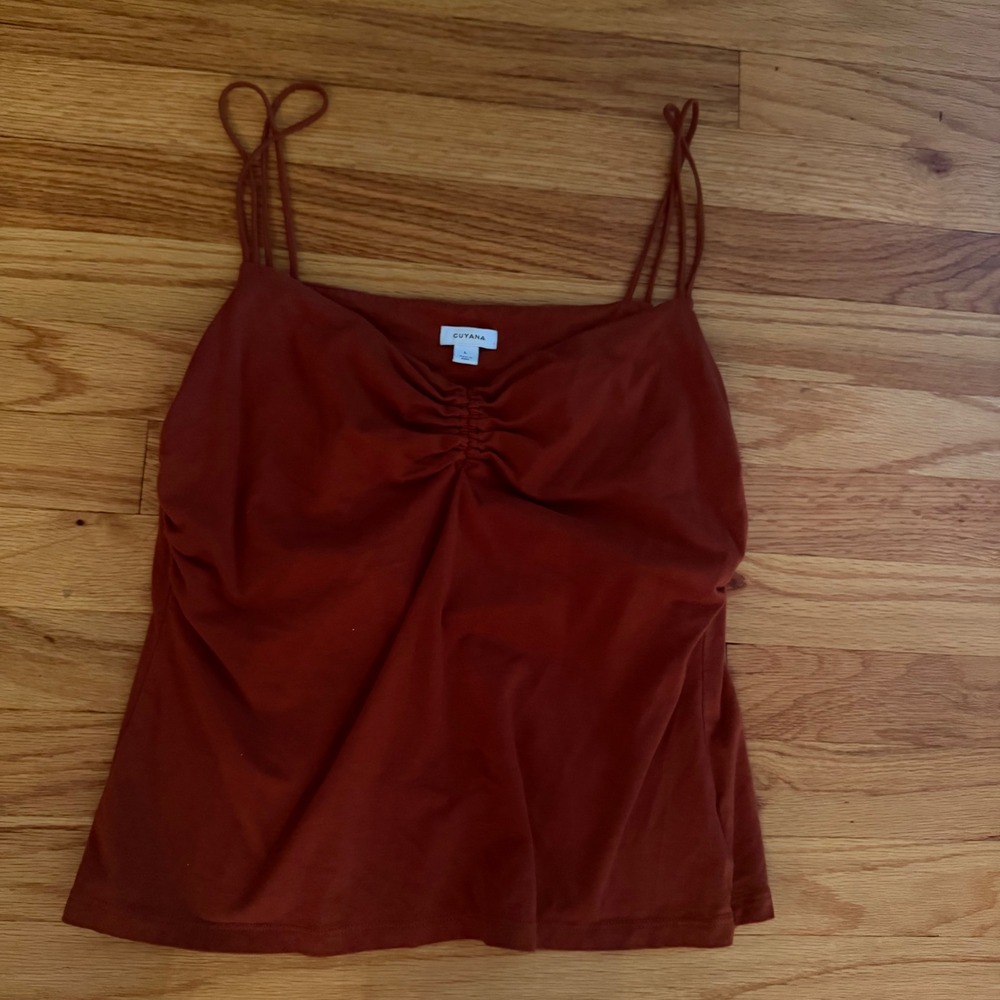 Cuyana Ruched Front Cami Large Rust Red Organic Pima Cotton Modal Stretch Tank